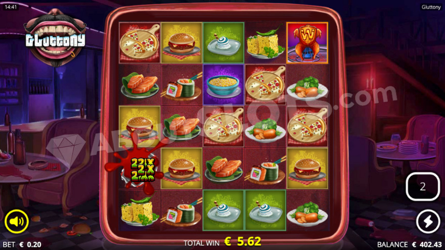 xZone Sauce activation in Gluttony slot with multipliers displayed