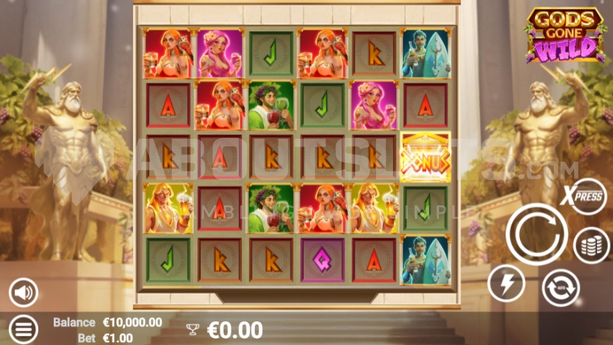 Gods Gone Wild 6X5 Game Grid showing base game