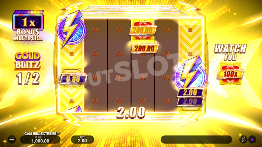 Gold Blitz feature with 1X bonus multiplier active