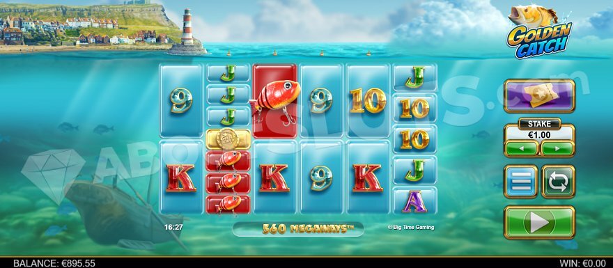 Golden Catch slot underwater scene with reels and fishing boats