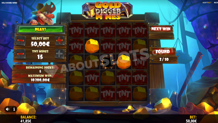 Gold Digger Mines gameplay showing potential win multipliers