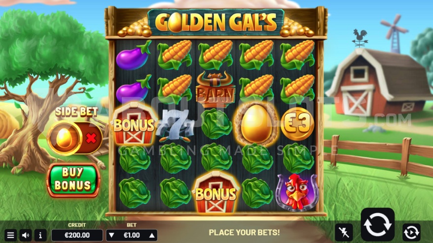 Base game with farm background showing the 5x5 grid layout
