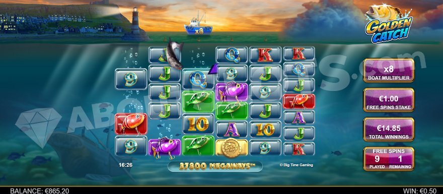 Golden Catch free spins feature with multipliers and fishing boats
