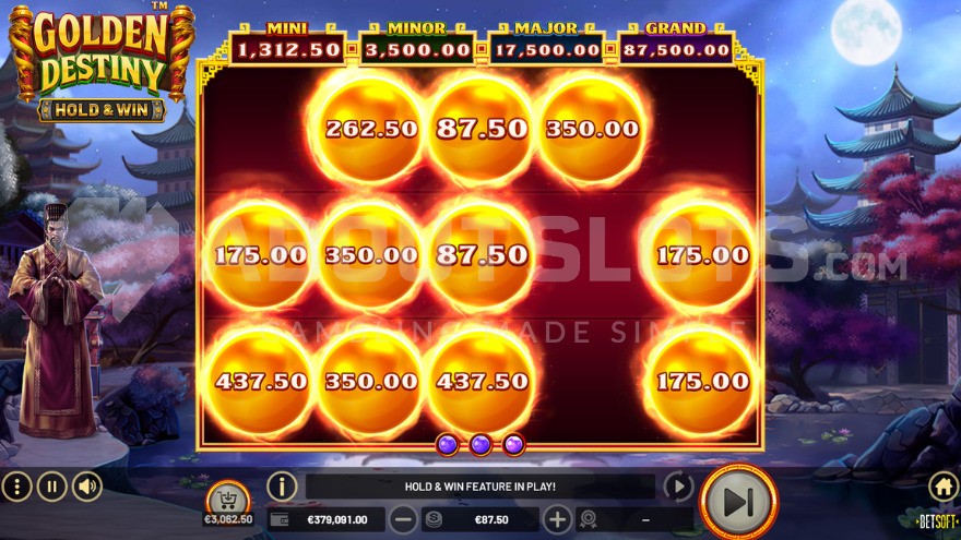 Hold and Win bonus game with nighttime temple background