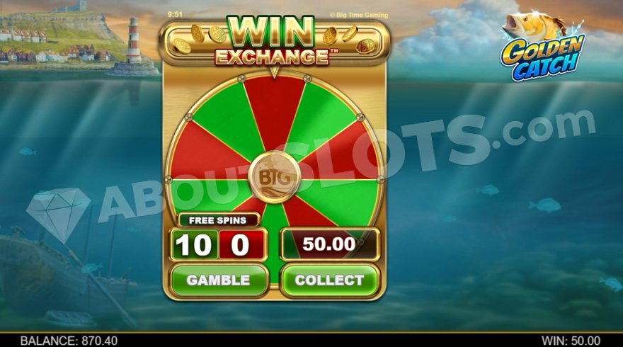 Golden Catch gamble feature wheel for free spins