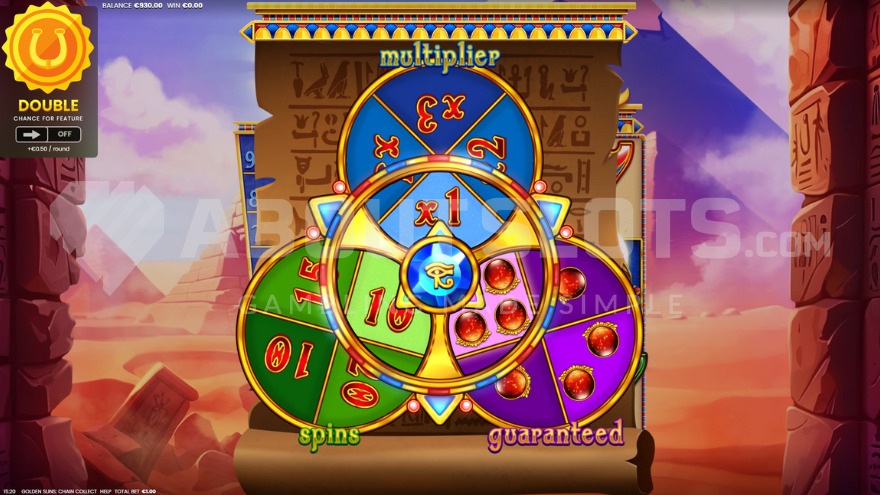 Active free spins wheel on screen.
