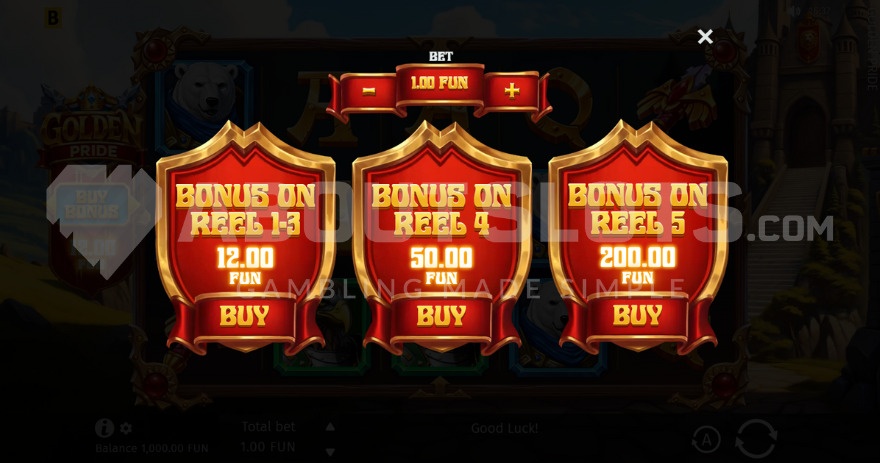 Golden Pride feature buy with 3 bonus purchase options