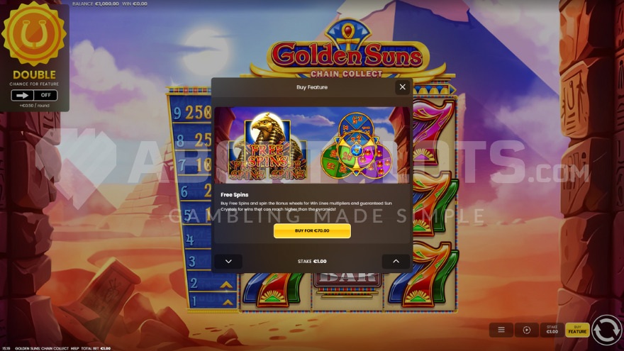 Bonus buy feature with option to activate free spins directly.