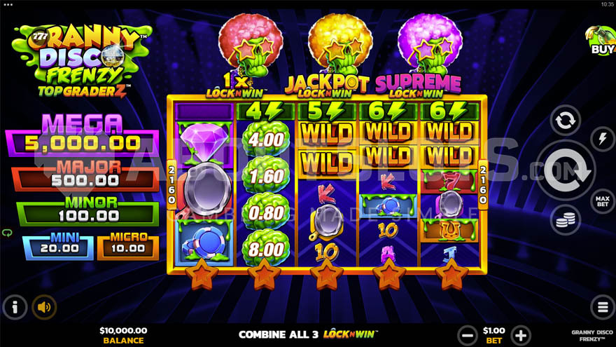 Base game of Granny Disco Frenzy slot with dancing zombies