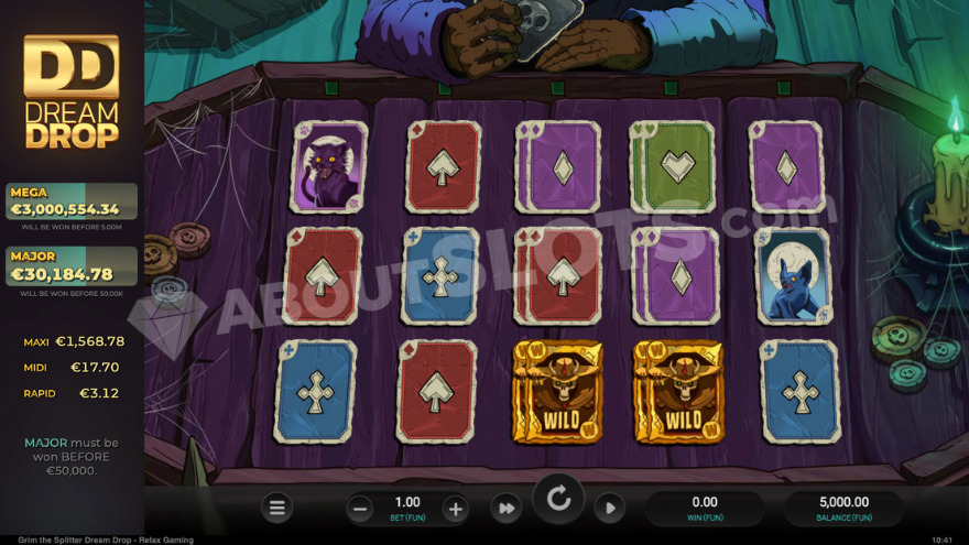 Symbols displayed as cards from a magical deck in the Grim the Splitter slot.