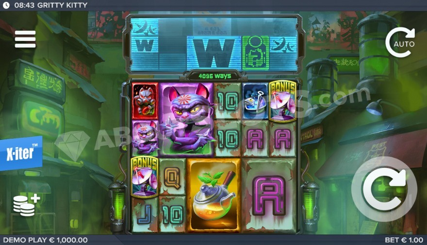 Gritty Kitty of Nitropolis slot game main screen