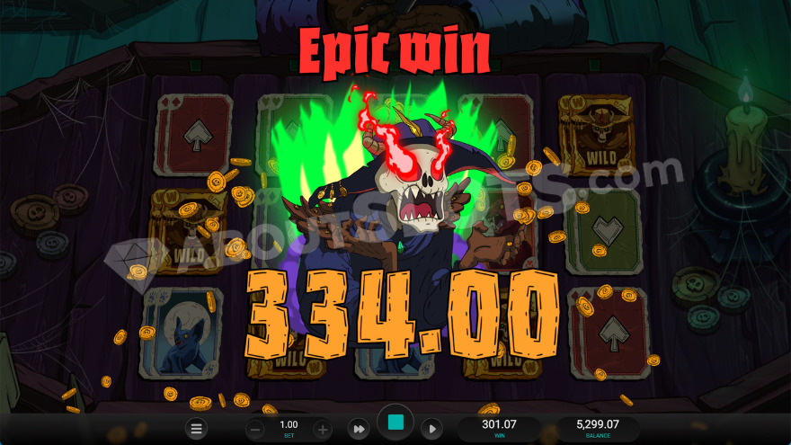 An epic win of 334 times the stake displayed in Grim the Splitter slot.