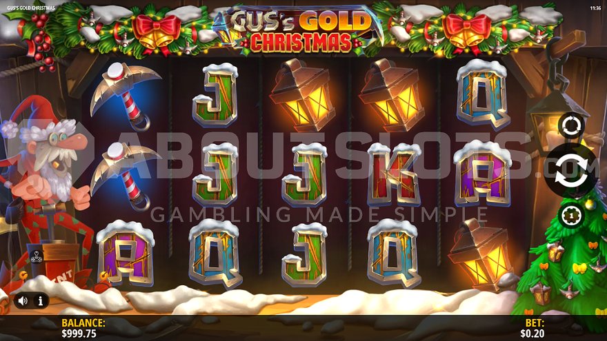 Christmas-themed slot game set in a mine with festive decorations