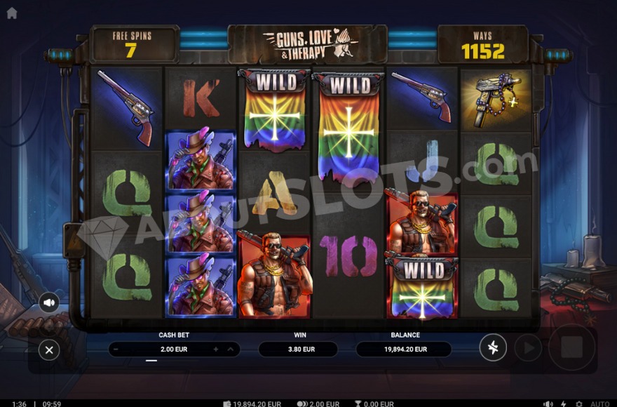 Bonus game with Wild symbols in Guns, Love & Therapy slot