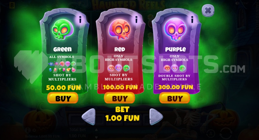 3 feature buy options in Haunted Reels slot
