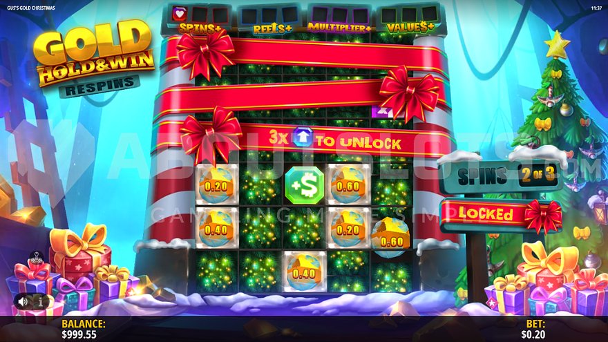 Christmas presents appearing on the reels during the bonus game