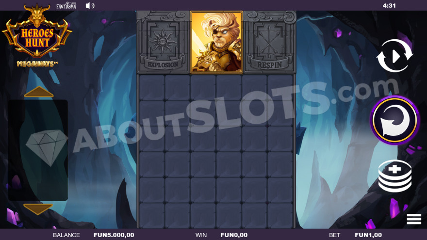 Base game with a large open cave in the background - Heroes Hunt Megaways slot.