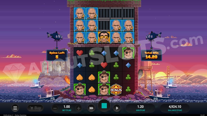 Two helicopters hover near the reels during free spins feature.