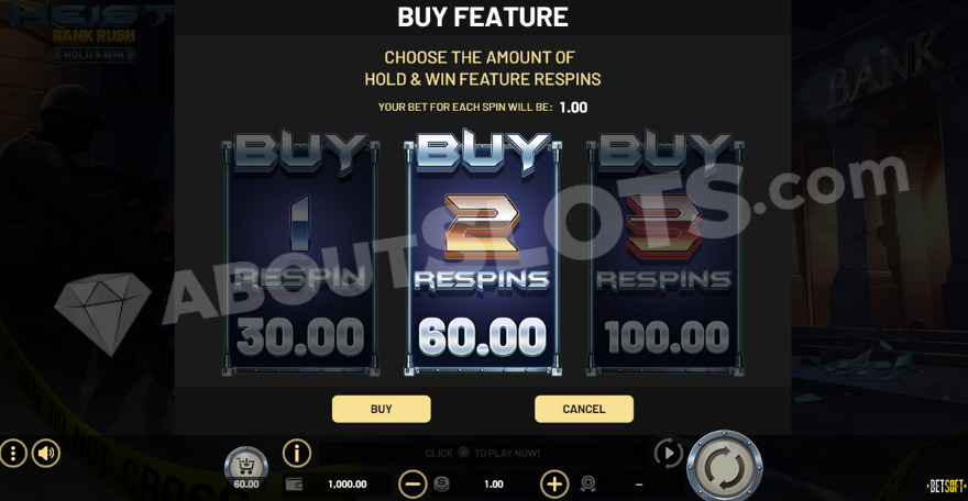 Feature Buy option screen showing three choices available to players