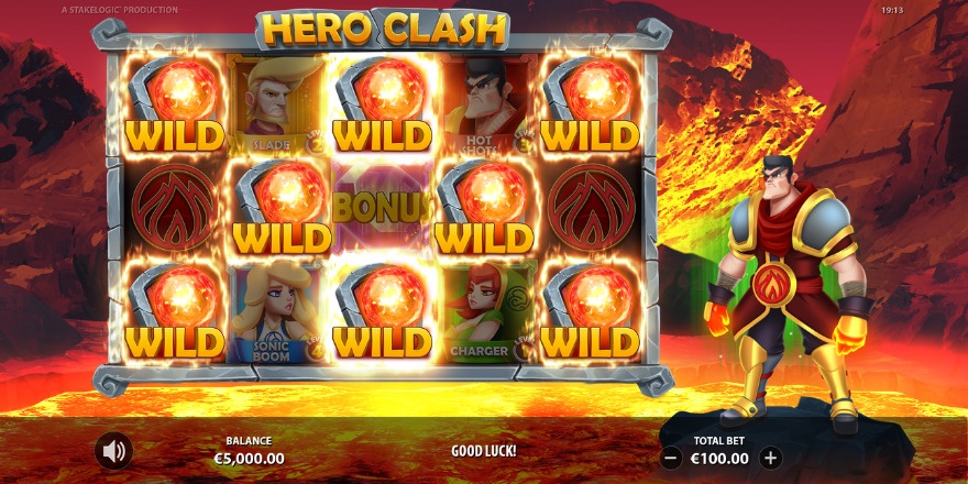 Hero Clash slot showing wild symbols during bonus round