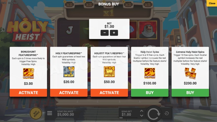 Bonus buy feature with five options to choose from