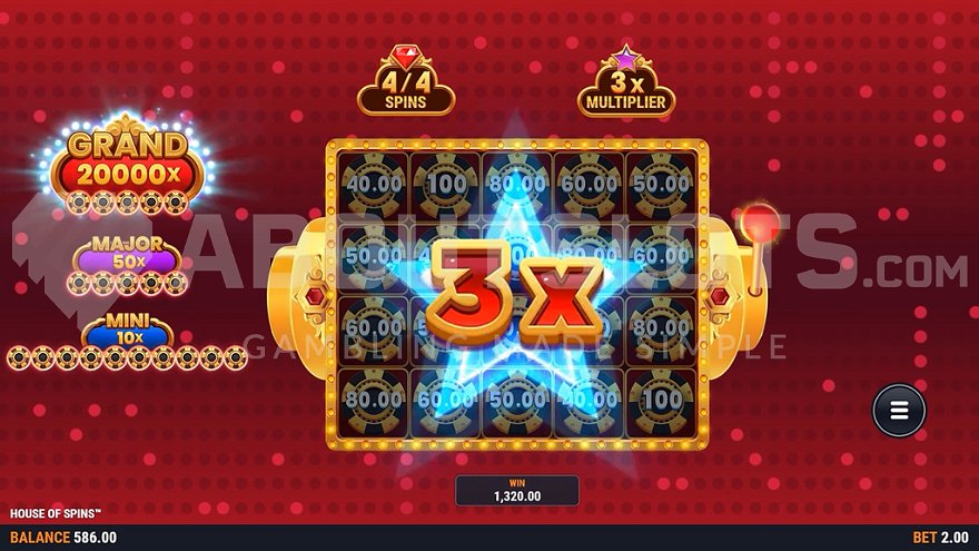 House of Spins bonus games feature showing the three different bonus modes available
