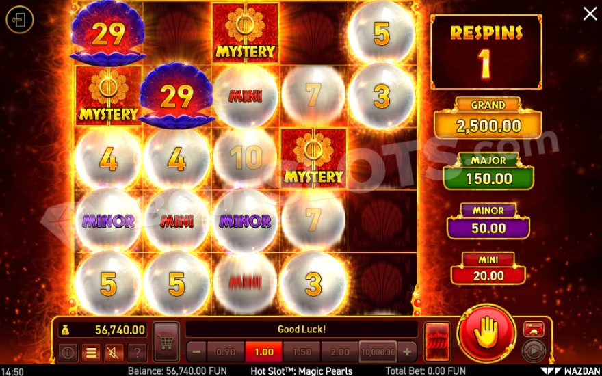 Hold the Jackpot bonus game in Magic Pearls slot showing special symbols