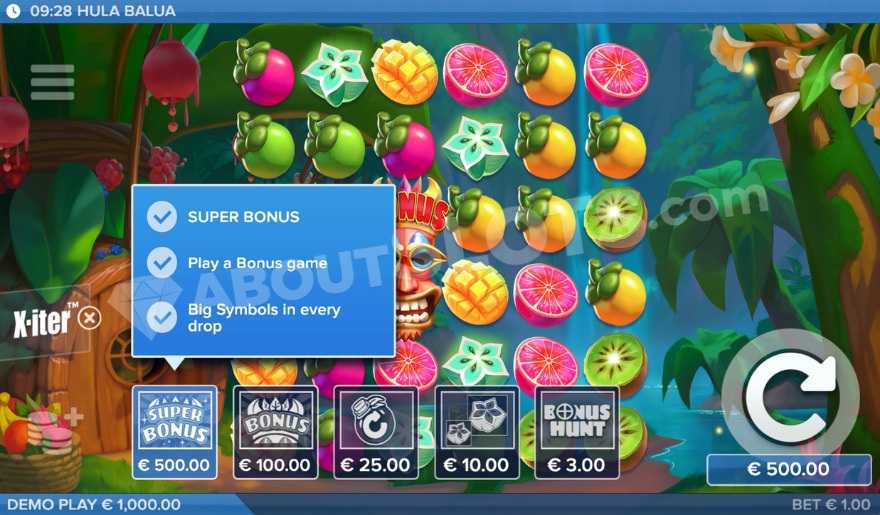 X-iter bonus buy menu with five options to choose from