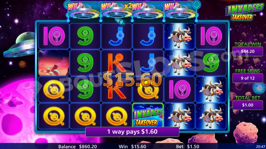 Free Spins mode with total win displayed on the right.