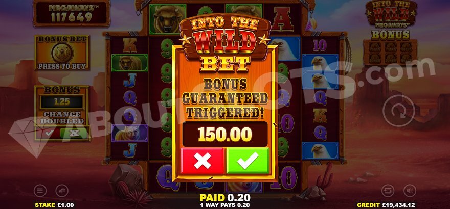 Into The Wild Megaways bonus buy feature with spin wheel