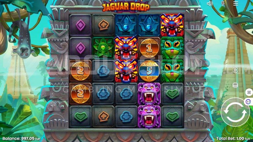 Jaguar Drop slot game showing stone symbols in a jungle setting