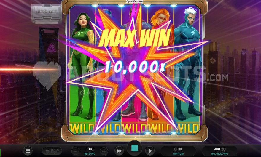 Hero Spin feature with maximum 10,000X win displayed on screen in Immortal 5 slot