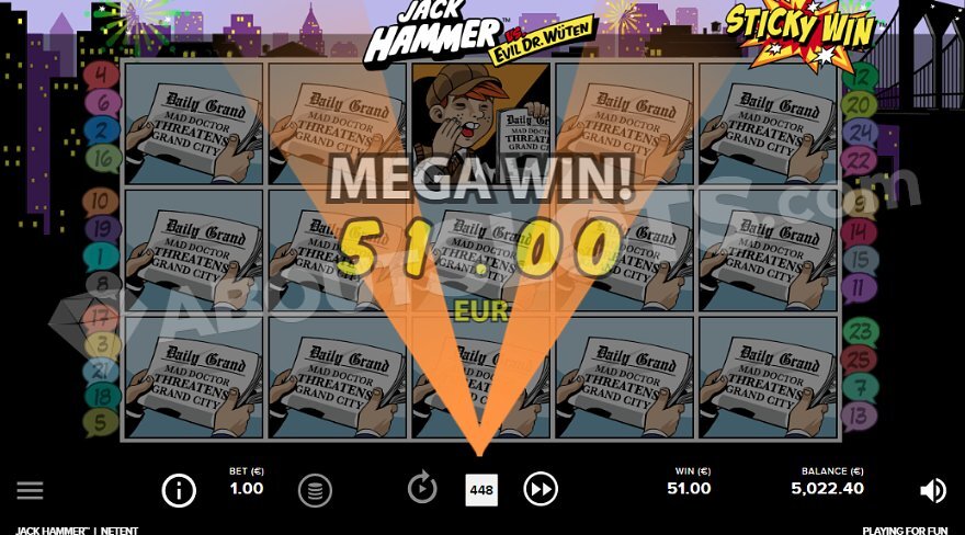 Jack Hammer slot sticky respin feature in action