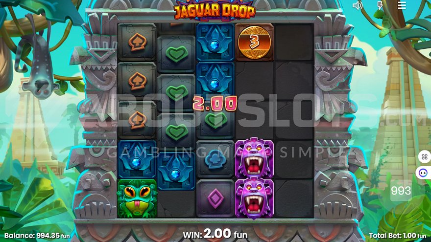 A winning combination in Jaguar Drop slot with multiple symbols