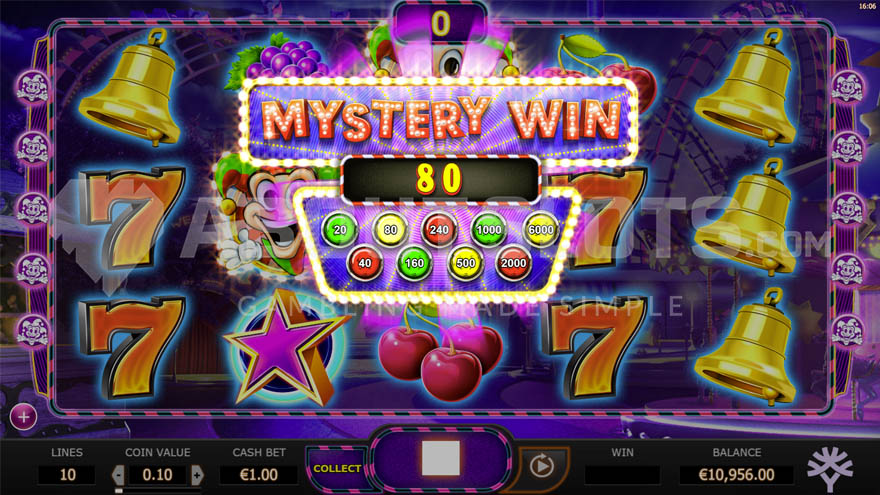 Mystery Win in the base game showing an 80-coin prize