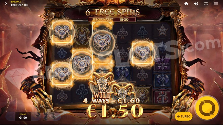 Free spins feature with the judge in Judgement Day Megaways slot