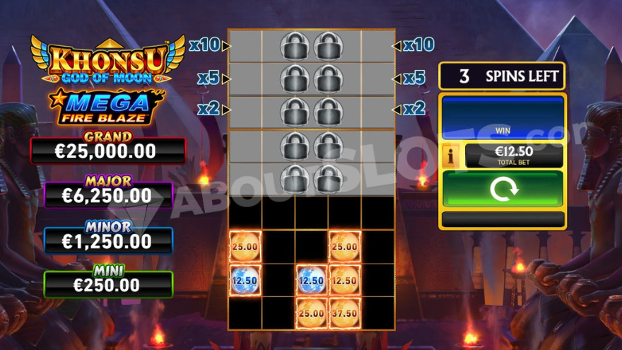 Bonus game with jackpots visible on the left side of the reels.