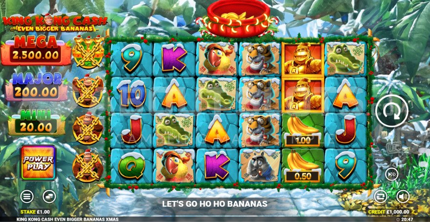 King Kong Cash Even Bigger Bananas base game with jackpots on left side