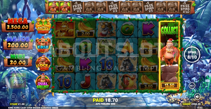 King Kong Cash Even Bigger Bananas Free Spins with Collect Symbol on the 6th reel