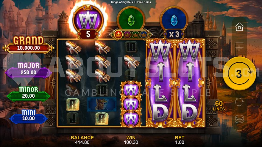 Wild symbols filling the fourth and fifth reels in King of Crystals II Power Combo