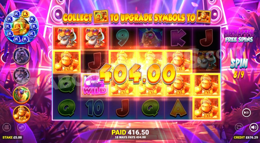 Mix Master free spins feature activated with full winning lines of Kong symbols