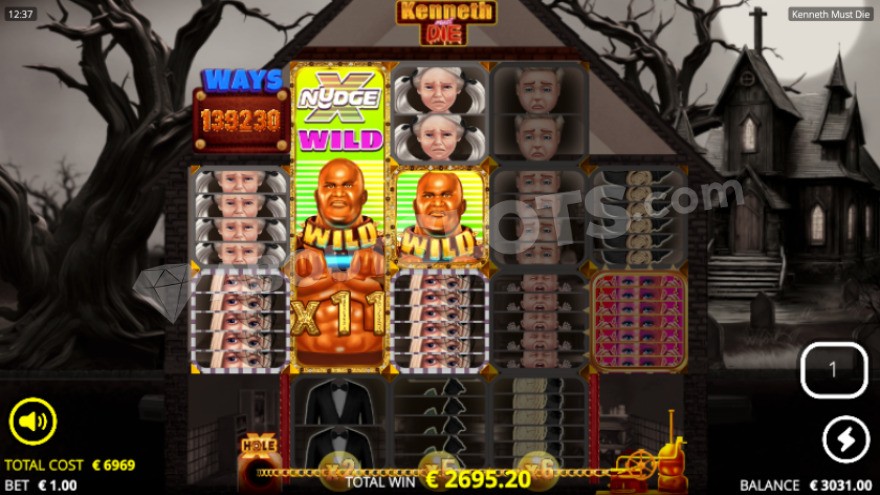 Beefy Spins bonus game with xNudge Wild on second reel with 11X multiplier