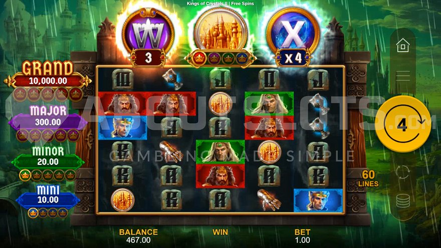 Power Combo free spins feature showing multiple king powers active simultaneously