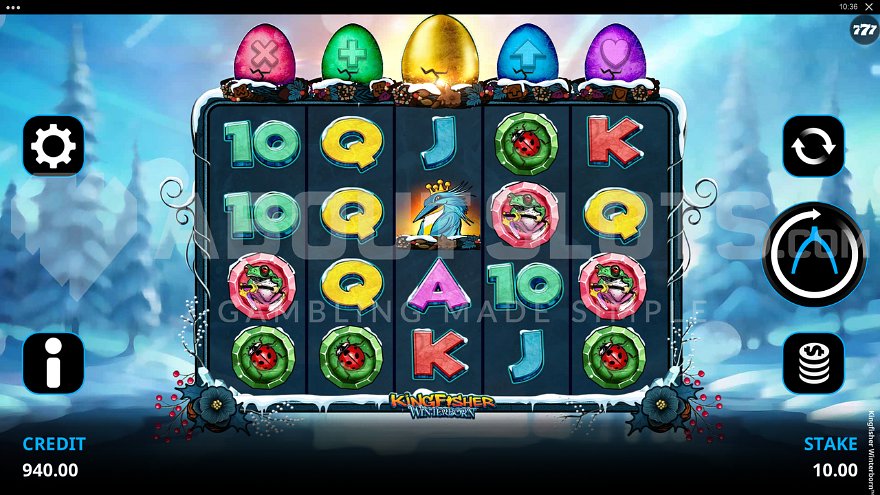 Kingfisher Winterborn slot main game screen with winter landscape background