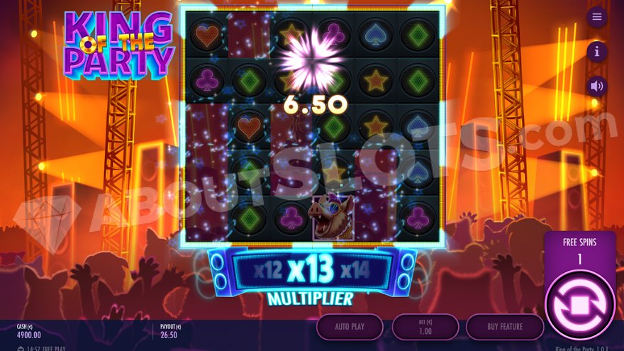 13X multiplier win during Free Spins mode in King of the Party slot