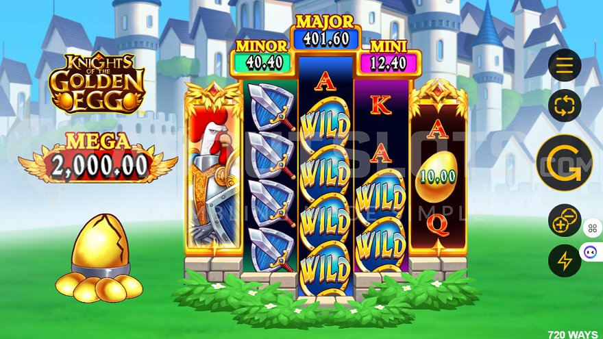 Knights of the Golden Egg slot game with castle background