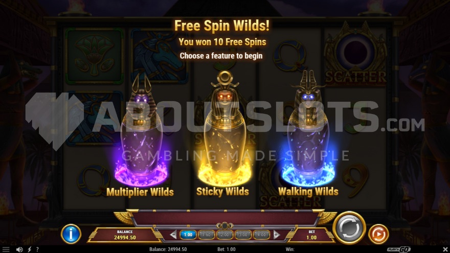 Three Wild symbol options for Free Spins