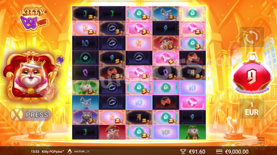 Free spins with King Cat feature activated on screen.