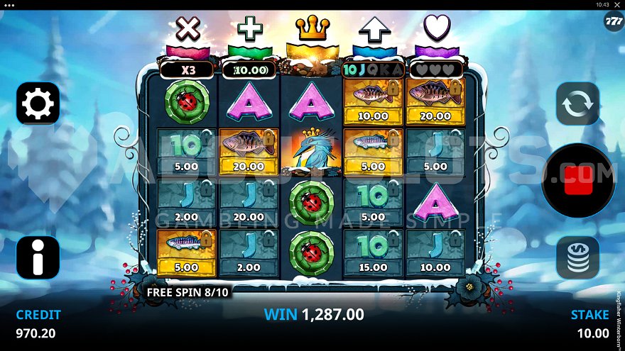 Kingfisher Winterborn free spins feature with kingfisher collecting prizes