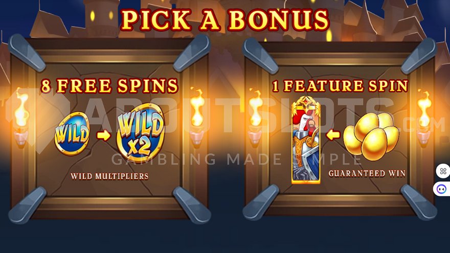 Knights of the Golden Egg bonus selection screen